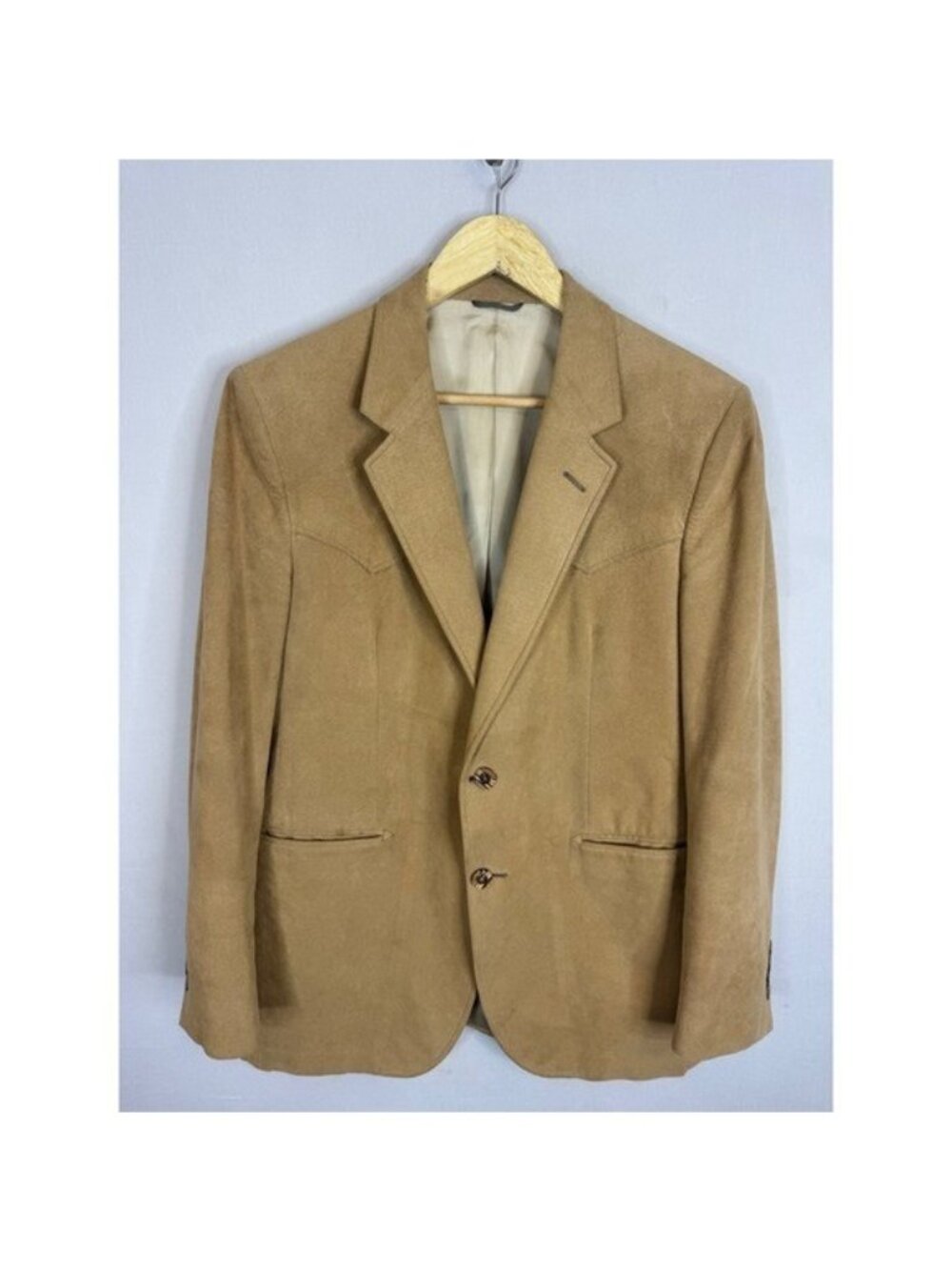 Vintage Paul Dina Mens Tan Faux Suede Western Blazer Sport Coat Men 40